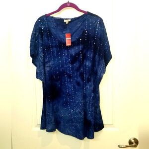 NWT Womens Plus Top 22/24, Beautiful Dressy Blue Sequin Cap Sleeve